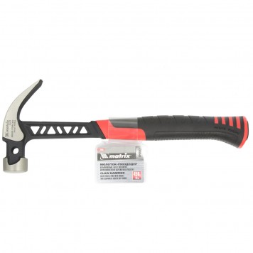 10465 | Молоток-гвоздодер, 450 г, цельнокованый, боек с магнитом, двухкомпонентная обрезиненная рукоятка Pro, MATRIX-3