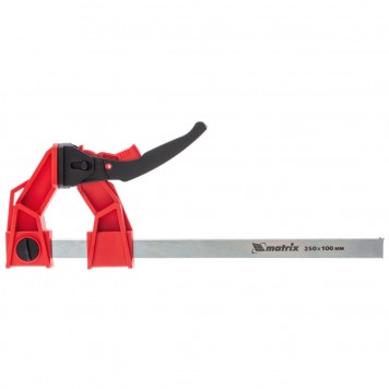20727 | Струбцина реечная быстрозажимная, усиленная, пластиковый корпус рычажно-храповой механизм, 250 х 100 х 401 мм, штанга 5 х 22 мм, MATRIX-0