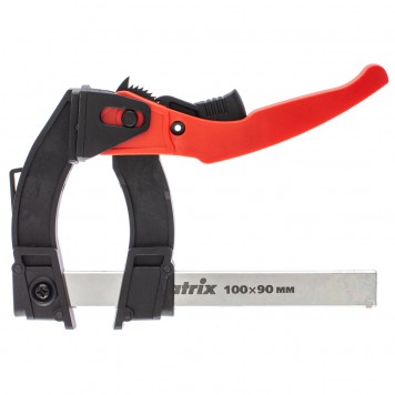 20734 | Струбцина реечная быстрозажимная, пластиковый корпус рычажно-храповой механизм, 100 х 90 х 195 мм, штанга 5 х 20 мм, MATRIX-0