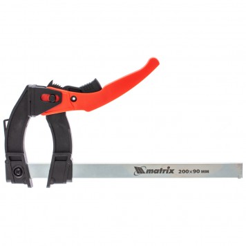 20734 | Струбцина реечная быстрозажимная, пластиковый корпус рычажно-храповой механизм, 100 х 90 х 195 мм, штанга 5 х 20 мм, MATRIX-3