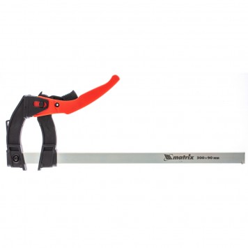 20738 | Струбцина реечная быстрозажимная, пластиковый корпус рычажно-храповой механизм, 300 х 90 х 390 мм, штанга 5 х 20 мм, MATRIX-0