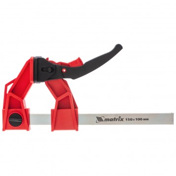 20725 | Струбцина реечная быстрозажимная, усиленная, пластиковый корпус рычажно-храповой механизм, 150 х 100 х 306 мм, штанга 5 х 22 мм, MATRIX-0