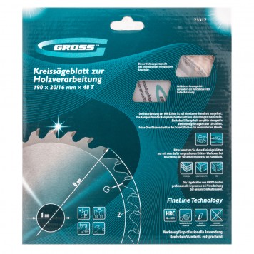 73317 | Пильный диск по дереву 190 x 20/16 x 48Т, GROSS-5