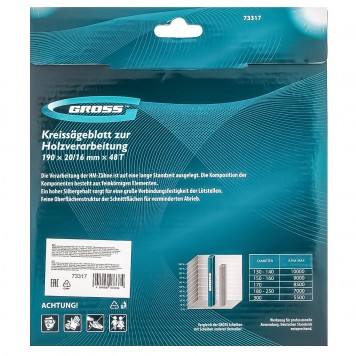 73317 | Пильный диск по дереву 190 x 20/16 x 48Т, GROSS-6