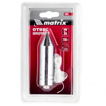 84887 | Отвес цилиндрический, 250 г, шнур 5 м, MATRIX-1