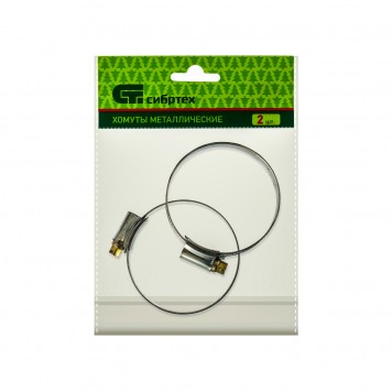 47670 | Хомуты металлические, червячные 44-64 мм, ширина 12 мм, английский тип, W1, 2 шт, СИБРТЕХ-1