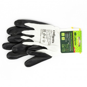 67861 | Перчатки полиэфирные с черным нитрильным покрытием маслобензостойкие, L, 15 класс вязки, СИБРТЕХ-1