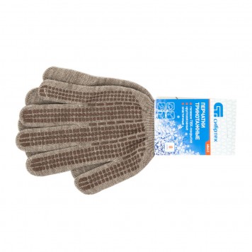 68663 | Перчатки трикотажные, акрил, ПВХ гель, "Протектор", коричневый, оверлок, СИБРТЕХ-1