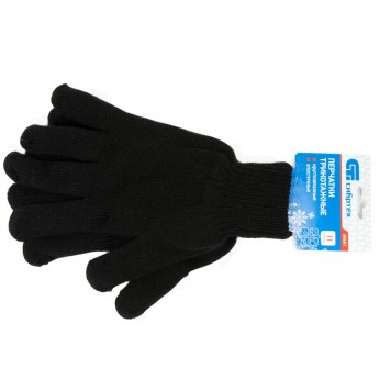 68681 | Перчатки трикотажные, акрил, двойные, черный, двойная манжета, СИБРТЕХ-1