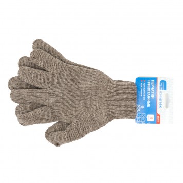 68683 | Перчатки трикотажные, акрил, двойные, коричневый, двойная манжета, СИБРТЕХ-1