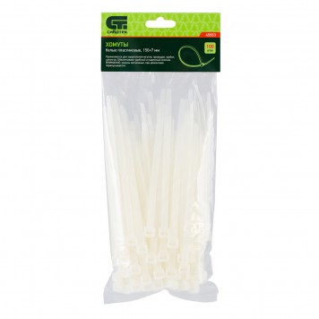 45553 | Хомуты, 150 х 7 мм, пластиковые, белые, 100 шт, СИБРТЕХ-0