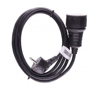 95916 | Удлинитель бытовой с заземлением, 2 м, 1 прорезиненная розетка, 16 A, серия УХз16, DENZEL-0