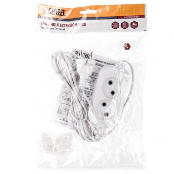 95921 | Удлинитель бытовой, без заземления, 3 м, 2 розетки, 6 A, серия УХ6, DENZEL-2