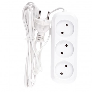 95926 | Удлинитель бытовой, без заземления, 3 м, 3 розетки, 6 A, серия УХ6, DENZEL-0