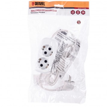 95960 | Удлинитель бытовой серия УХз-10-202, с заземлением, 2 м, 2 розетки, 10 A, DENZEL-2