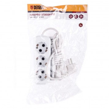 95965 | Удлинитель бытовой, серия УХз-10-302, с заземлением, 2 м, 3 розетки, 10 A, DENZEL-2