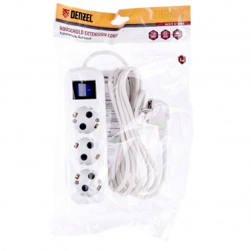 95971 | Удлинитель бытовой, с заземлением и выключателем, 3 м, 3 розетки, 10 A, серия УХз10, DENZEL-2