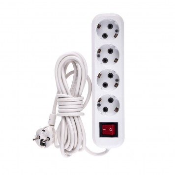 95978 | Удлинитель бытовой, с заземлением и выключателем, 5 м, 4 розетки, 10 A, серия УХз10, DENZEL-0