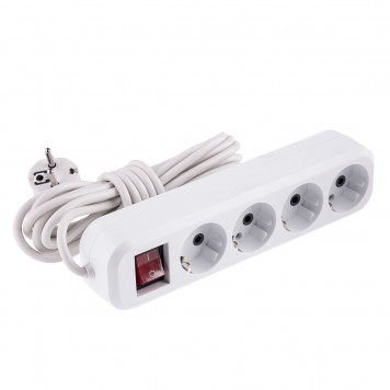 95978 | Удлинитель бытовой, с заземлением и выключателем, 5 м, 4 розетки, 10 A, серия УХз10, DENZEL-1