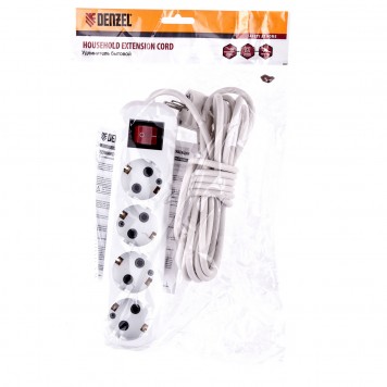 95978 | Удлинитель бытовой, с заземлением и выключателем, 5 м, 4 розетки, 10 A, серия УХз10, DENZEL-2