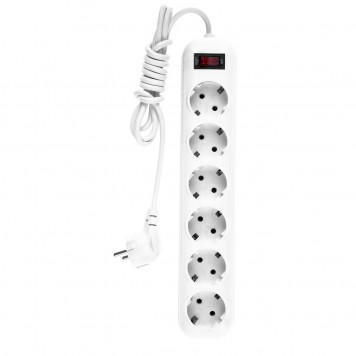 95980 | Удлинитель бытовой, с заземлением и выключателем, 2 м, 6 розеток, 10 A, серия УХз10, DENZEL-0