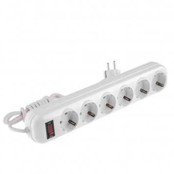 95982 | Удлинитель бытовой, с заземлением и выключателем, 5 м, 6 розеток, 10 A, серия УХз10, DENZEL-1