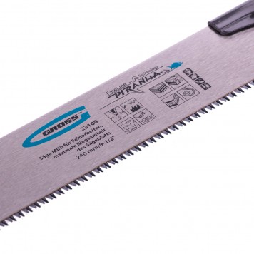 23109 | Пила МИНИ для тонких работ, 240 мм, 17-18 TPI, каленый зуб 3D, сменное полотно, GROSS PIRANHA-1