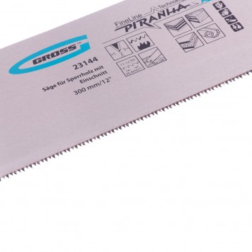 23144 | Пила для фанеры с запилом, 300 мм/12", 11-12 TPI, каленый зуб 3D, двухкомпонентная рукоятка, GROSS PIRANHA-1