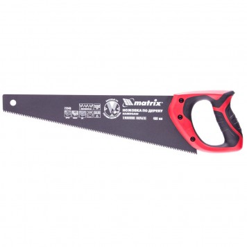 23549 | Ножовка по дереву, 400 мм, 7-8 TPI, зуб-3D, каленый зуб, тефлоновое покрытие полотна, двухкомпонентная рукоятка, MATRIX-0