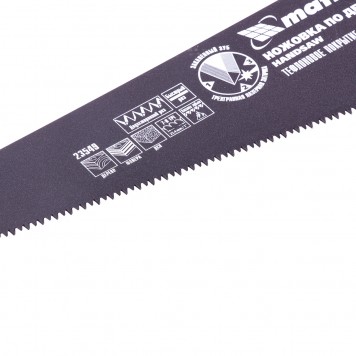 23549 | Ножовка по дереву, 400 мм, 7-8 TPI, зуб-3D, каленый зуб, тефлоновое покрытие полотна, двухкомпонентная рукоятка, MATRIX-1