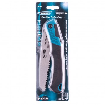 23616 | Пила по дереву, складная, для кемпинга и сада, 150 мм, 9-10 TPI, подкаленый зуб 3D, двухкомпонентная рукоятка, GROSS PIRANHA-3