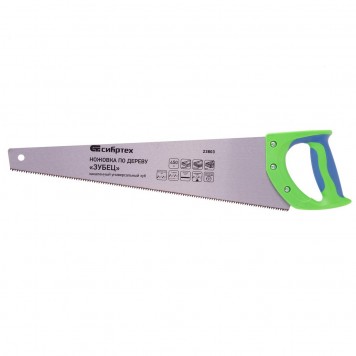 23803 | Ножовка по дереву, 450 мм, 7-8 TPI, каленый зуб 2D, двухкомпонентная рукоятка, СИБРТЕХ ЗУБЕЦ-0