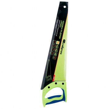 23814 | Ножовка по дереву, 450 мм, 7-8 TPI, каленый зуб 3D, двухкомпонентная рукоятка, СИБРТЕХ ЗУБЕЦ-3