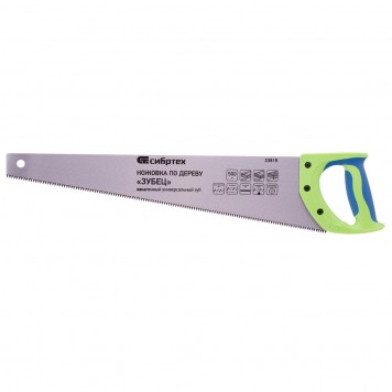 23815 | Ножовка по дереву, 500 мм, 7-8 TPI, каленый зуб 3D, двухкомпонентная рукоятка, СИБРТЕХ ЗУБЕЦ-0