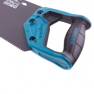 24108 | Ножовка по дереву, 550 мм, 11-12 TPI, зуб-3D, каленый зуб, тефлоновое покрытие полотна, двухкомпонентная рукоятка, GROSS PIRANHA-2