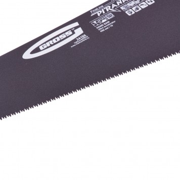 24106 | Ножовка по дереву, 450 мм, 11-12 TPI, зуб-3D, каленый зуб, тефлоновое покрытие полотна, двухкомпонентная рукоятка, GROSS PIRANHA-1