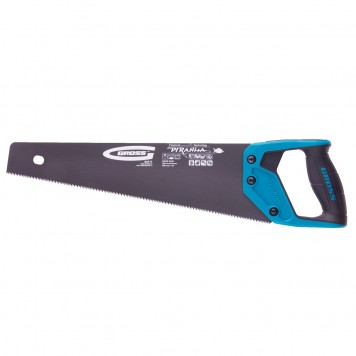 24111 | Ножовка по дереву, 400 мм, 11-12 TPI, зуб-3D, каленый зуб, тефлоновое покрытие полотна, двухкомпонентная рукоятка, GROSS PIRANHA-0