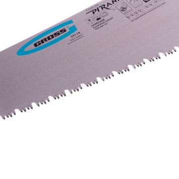 24119 | Ножовка по дереву, 550 мм, сегментное строение рабочей кромки, 7-8 TPI, зуб-3D, двухкомпонентная рукоятка, GROSS PIRANHA-1