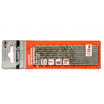 715035 | Сверло по металлу, 3,5 х 110 мм, полированное, удл, HSS, 10 шт, цилиндрический хвостовик, MATRIX-3