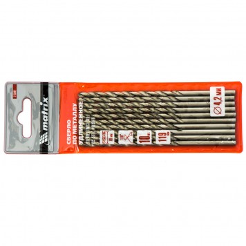 715042 | Сверло по металлу, 4,2 х 119 мм, полированное, удл, HSS, 10 шт, цилиндрический хвостовик, MATRIX-3