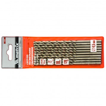 715045 | Сверло по металлу, 4,5 х 126 мм, полированное, удл, HSS, 10 шт, цилиндрический хвостовик, MATRIX-3