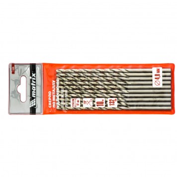 715048 | Сверло по металлу 4,8 х 132 мм, полированное, удл, HSS, 10 шт, цилиндрический хвостовик, MATRIX-3