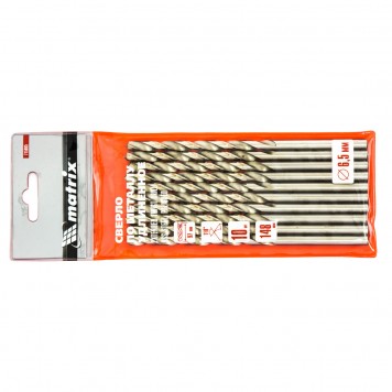 715065 | Сверло по металлу, 6,5 х 148 мм, полированное, удл, HSS, 10 шт, цилиндрический хвостовик, MATRIX-3