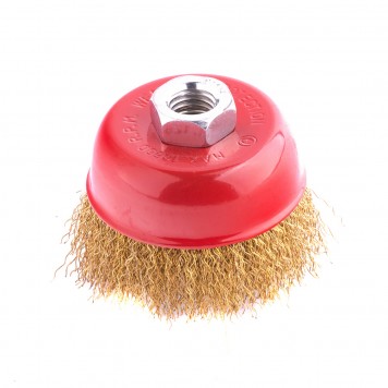 74604 | Щетка для УШМ, 75 мм, М14, "чашка", латунированная витая проволока, MATRIX-2