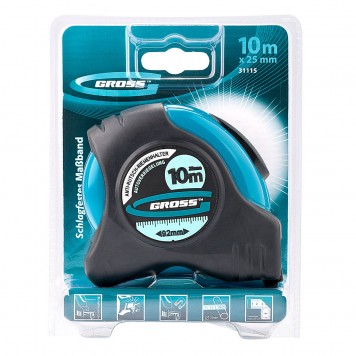 31115 | Рулетка 10 м x 25 мм, магнитный обрезиненный зацеп, двусторонняя шкала, автоматическая фиксация, GROSS SCHLAGFEST-3