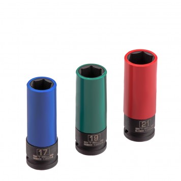 13953 | Набор головок ударных 6-гранных удлиненных для колесных дисков 17, 19, 21 мм, 1/2", 3 предмета, STELS-1