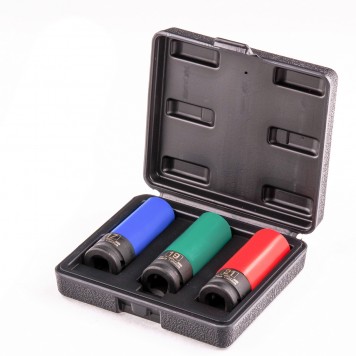 13953 | Набор головок ударных 6-гранных удлиненных для колесных дисков 17, 19, 21 мм, 1/2", 3 предмета, STELS-3