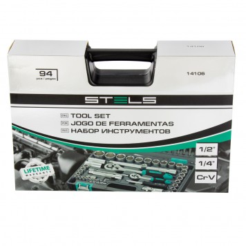 14106 | Набор инструментов, 1/2, 1/4, CrV, пластиковый кейс, 94 предмета, STELS-1