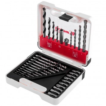 725631 | Набор сверл комбинированный, сверла по металлу 1-6 мм, бетону 4-8 мм, дереву 4-8 мм, биты 10 шт, адаптер, зенковка, 31 предмет Pro, MATRIX-1