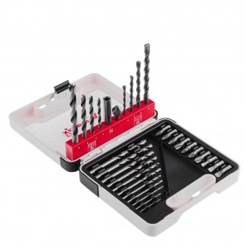 725631 | Набор сверл комбинированный, сверла по металлу 1-6 мм, бетону 4-8 мм, дереву 4-8 мм, биты 10 шт, адаптер, зенковка, 31 предмет Pro, MATRIX-2